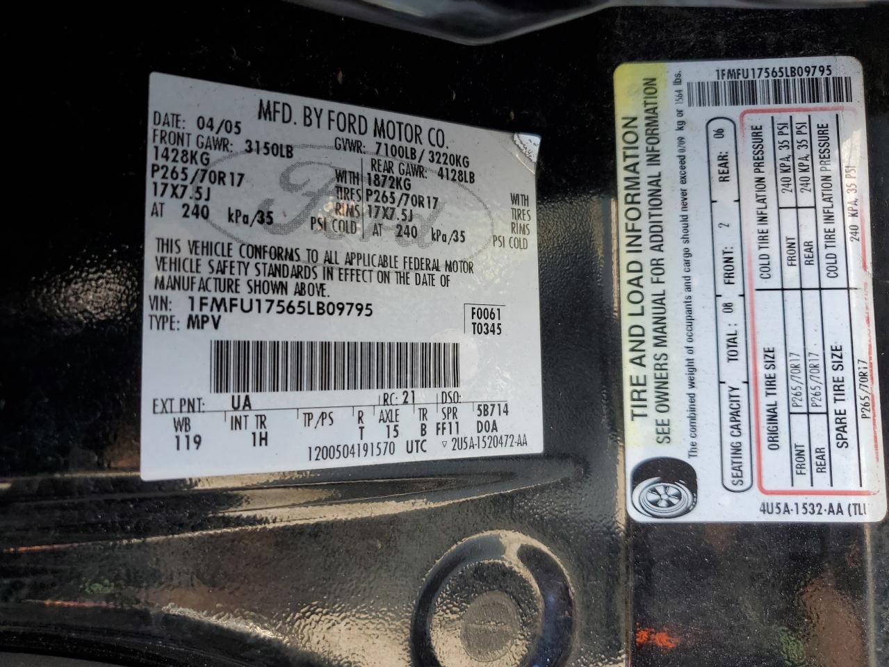 2005 Ford Expedition Eddie Bauer VIN: 1FMFU17565LB09795 Lot: 67014455