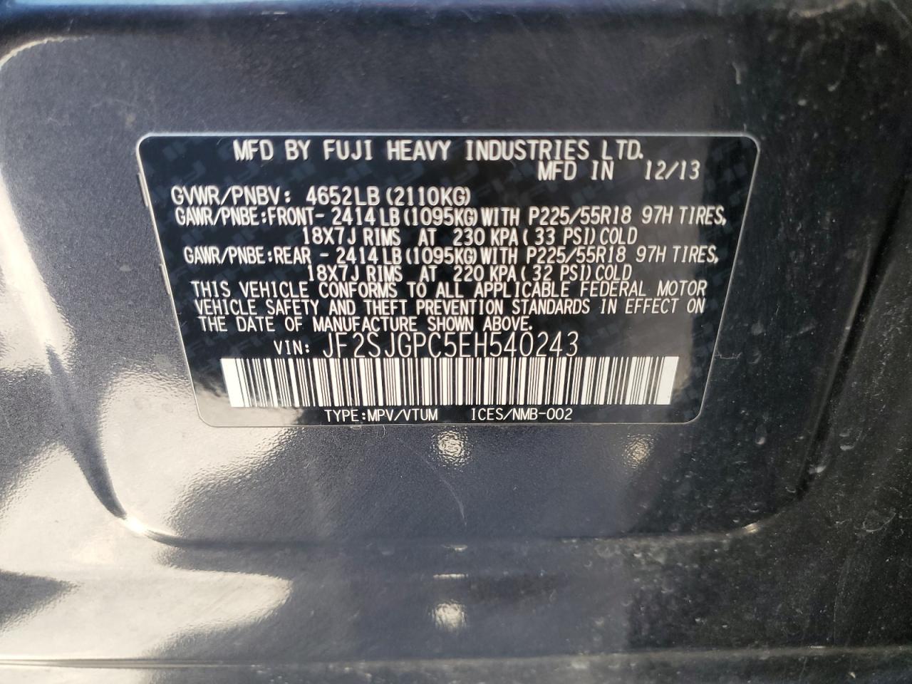 2014 Subaru Forester 2.0Xt Touring VIN: JF2SJGPC5EH540243 Lot: 71917245