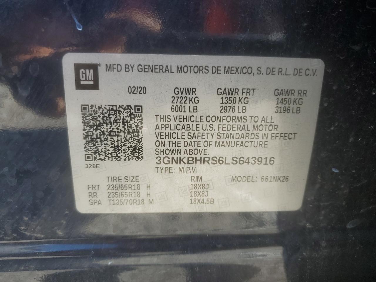 2020 Chevrolet Blazer 2Lt VIN: 3GNKBHRS6LS643916 Lot: 81907725