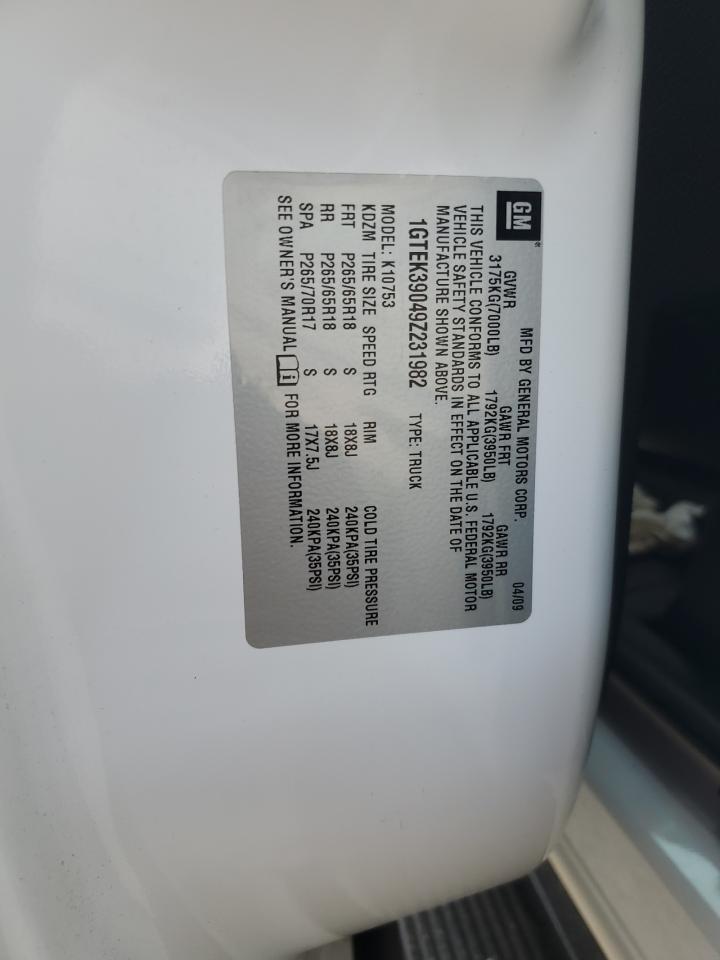 2009 GMC Sierra K1500 Slt VIN: 1GTEK39049Z231982 Lot: 80354195