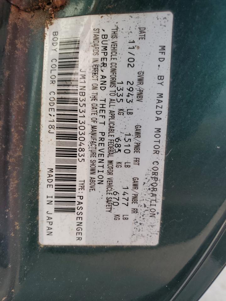 2003 Mazda Mx-5 Miata Base VIN: JM1NB353130304835 Lot: 71691345