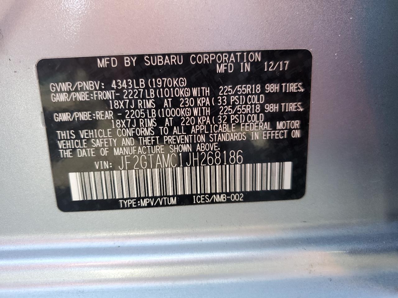 2018 Subaru Crosstrek Limited VIN: JF2GTAMC1JH268186 Lot: 80907115