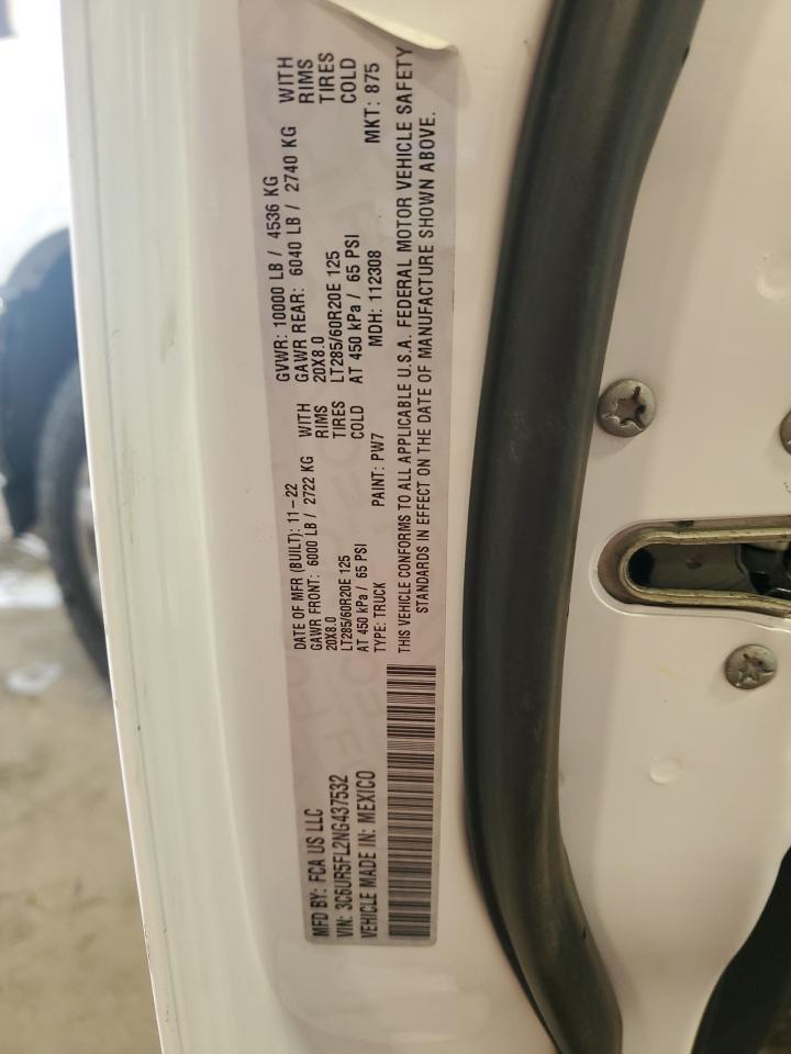 2022 Ram 2500 Laramie VIN: 3C6UR5FL2NG437532 Lot: 80798375