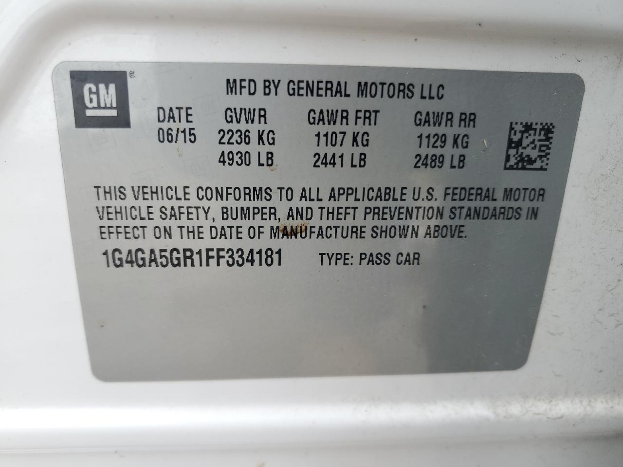 2015 Buick Lacrosse VIN: 1G4GA5GR1FF334181 Lot: 83822805