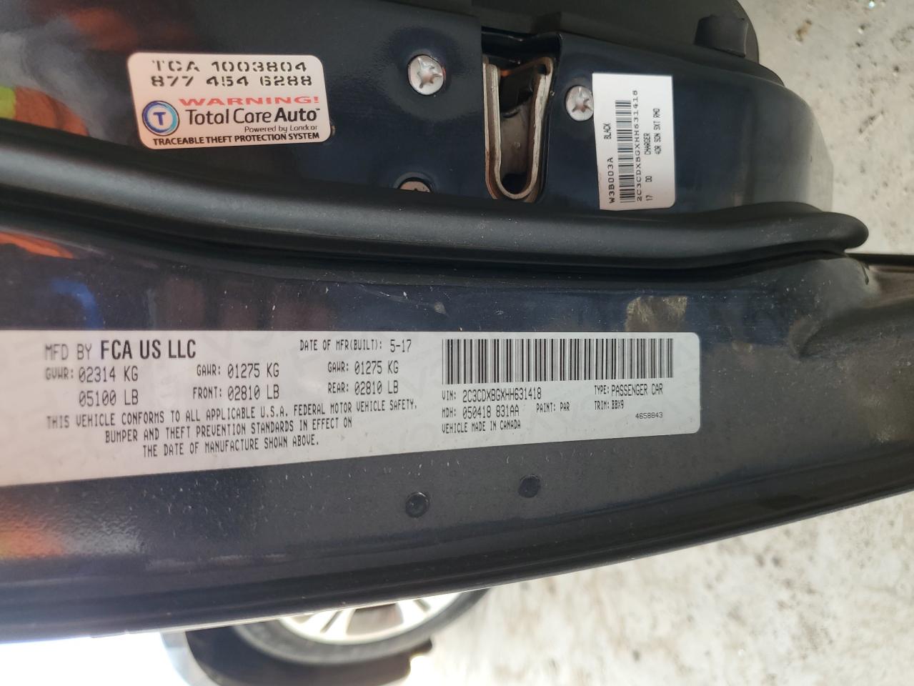 2017 Dodge Charger Se VIN: 2C3CDXBGXHH631418 Lot: 80451185