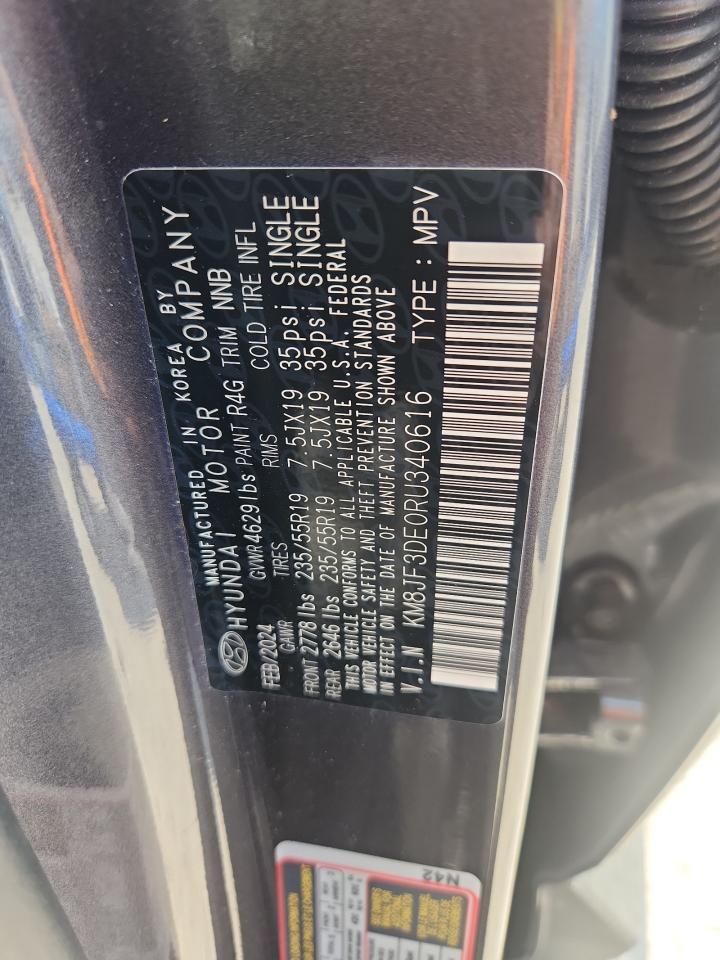 2024 Hyundai Tucson Xrt VIN: KM8JF3DE0RU340616 Lot: 81141305