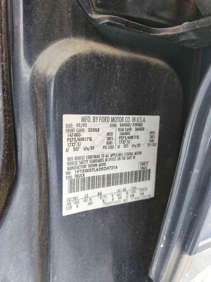 2002 Ford F150 Supercrew VIN: 1FTRW07L62KD47216 Lot: 80625115