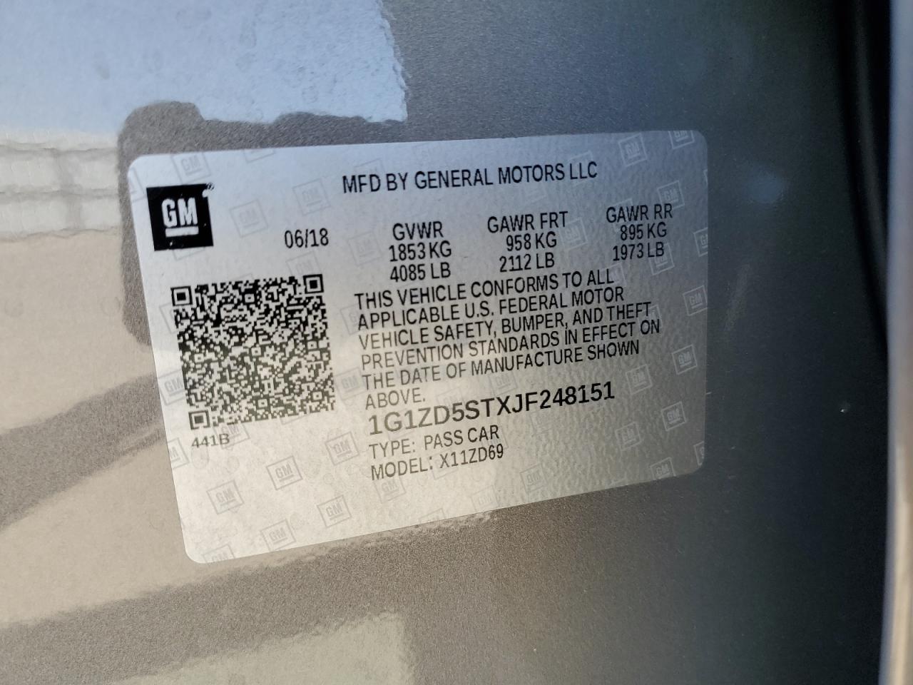 2018 Chevrolet Malibu Lt VIN: 1G1ZD5STXJF248151 Lot: 81882365