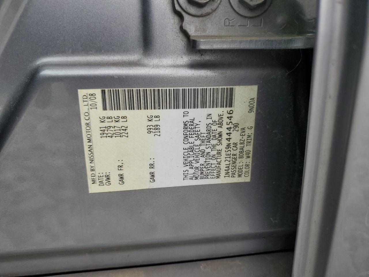 2009 Nissan Altima 2.5 VIN: 1N4AL21E59N444546 Lot: 80737805