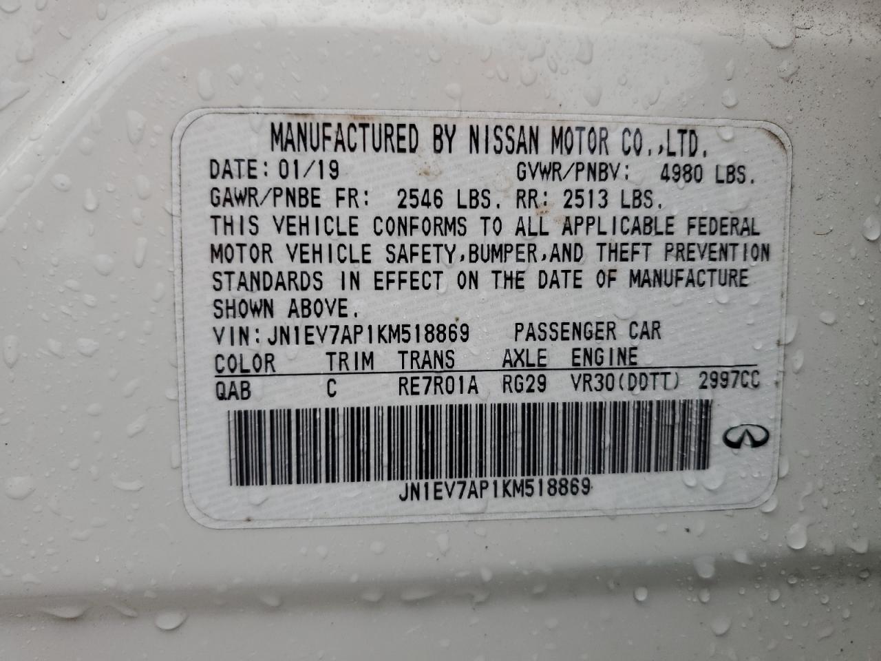 2019 Infiniti Q50 Luxe VIN: JN1EV7AP1KM518869 Lot: 81015145