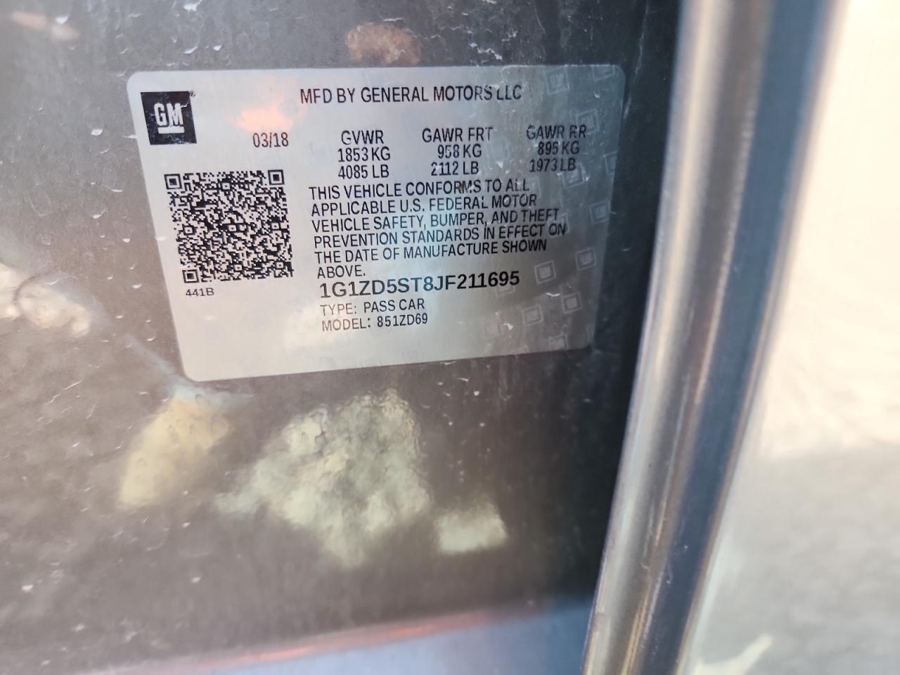 2018 Chevrolet Malibu Lt VIN: 1G1ZD5ST8JF211695 Lot: 84916645