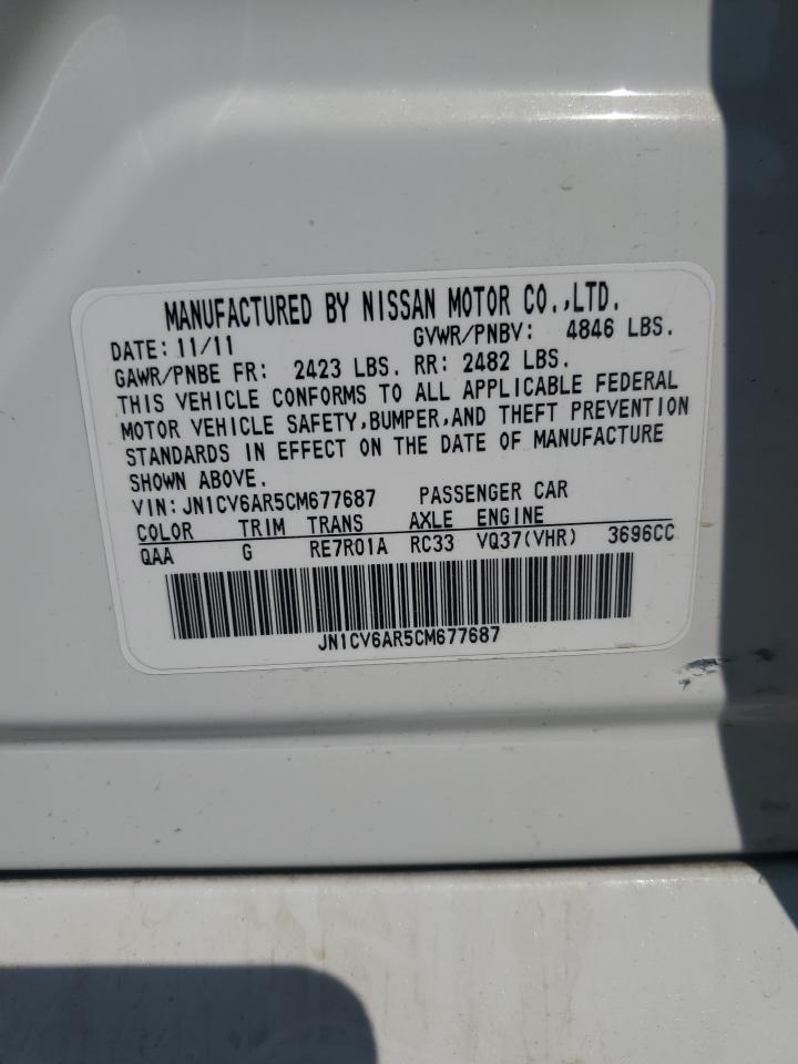 2012 Infiniti G37 VIN: JN1CV6AR5CM677687 Lot: 80959325