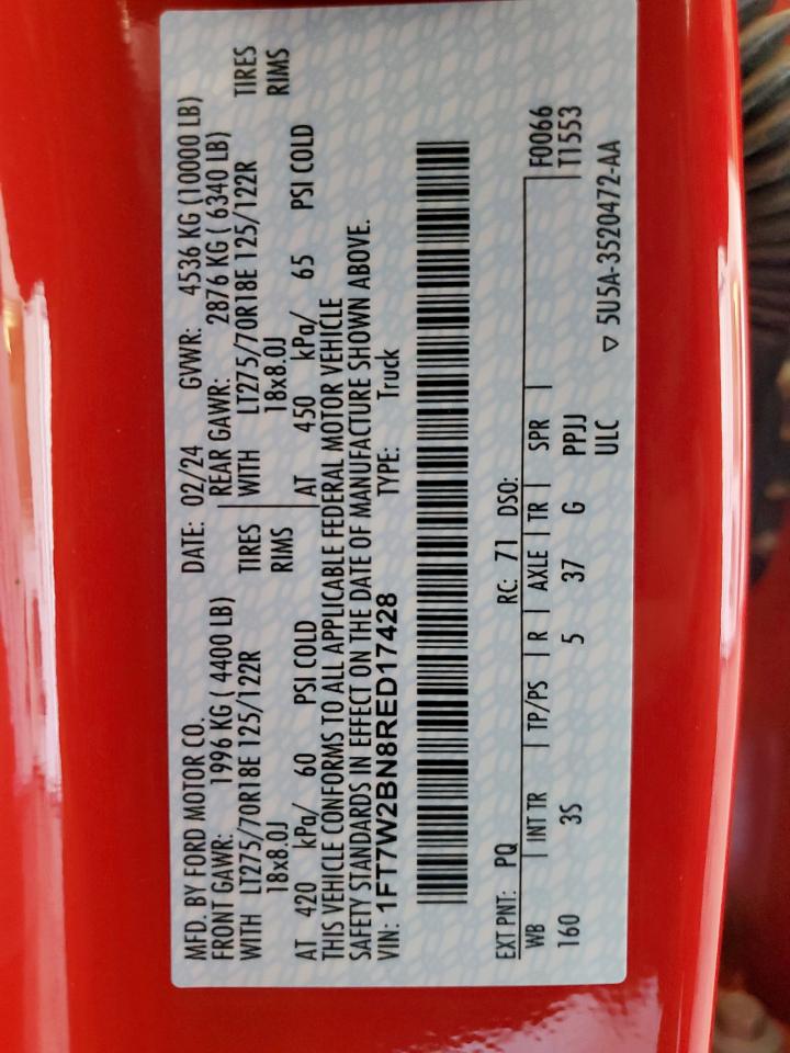 2024 Ford F250 Super Duty VIN: 1FT7W2BN8RED17428 Lot: 80539455