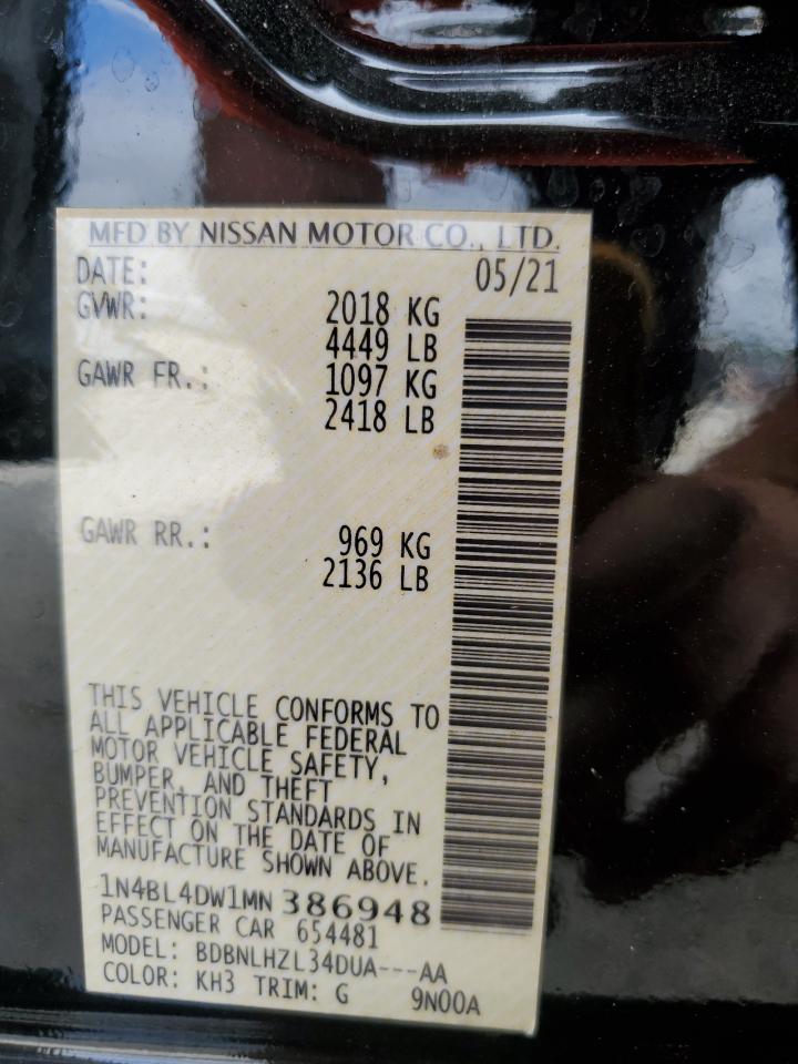 2021 Nissan Altima Sv VIN: 1N4BL4DW1MN386948 Lot: 84829055