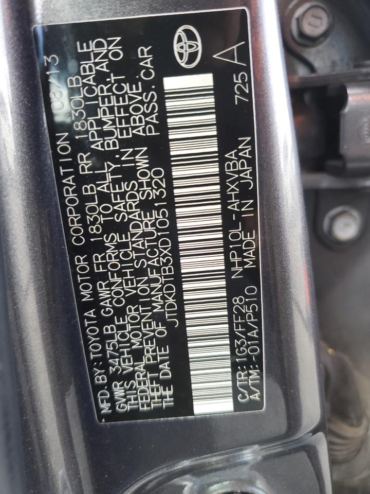 2013 Toyota Prius C VIN: JTDKDTB3XD1051320 Lot: 84704955