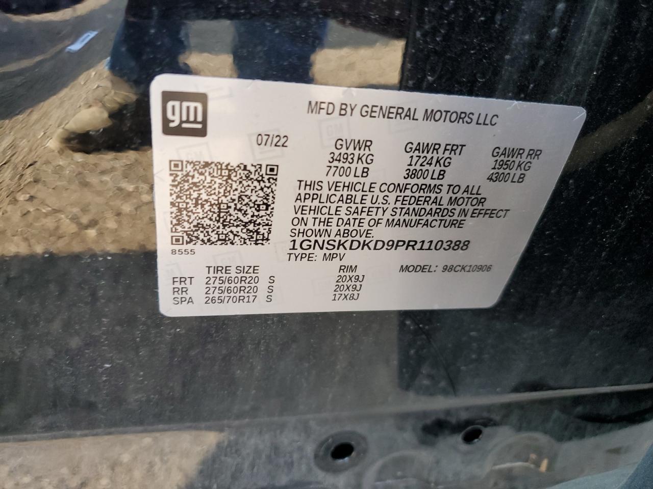 2023 Chevrolet Suburban K1500 Z71 VIN: 1GNSKDKD9PR110388 Lot: 72039095