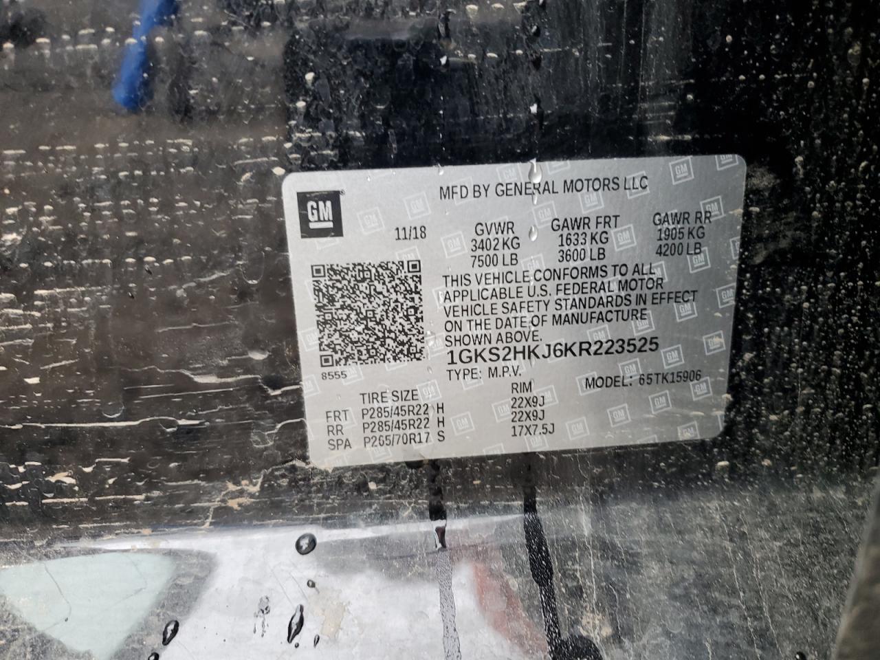 2019 GMC Yukon Xl Denali VIN: 1GKS2HKJ6KR223525 Lot: 71738825