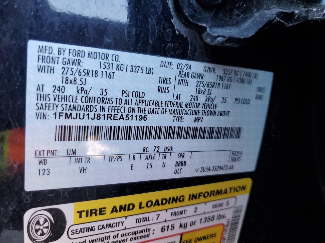 2024 Ford Expedition Xlt VIN: 1FMJU1J81REA51196 Lot: 84546045