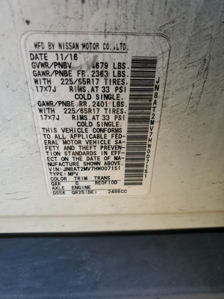 2017 Nissan Rogue S VIN: JN8AT2MV7HW007151 Lot: 71854585