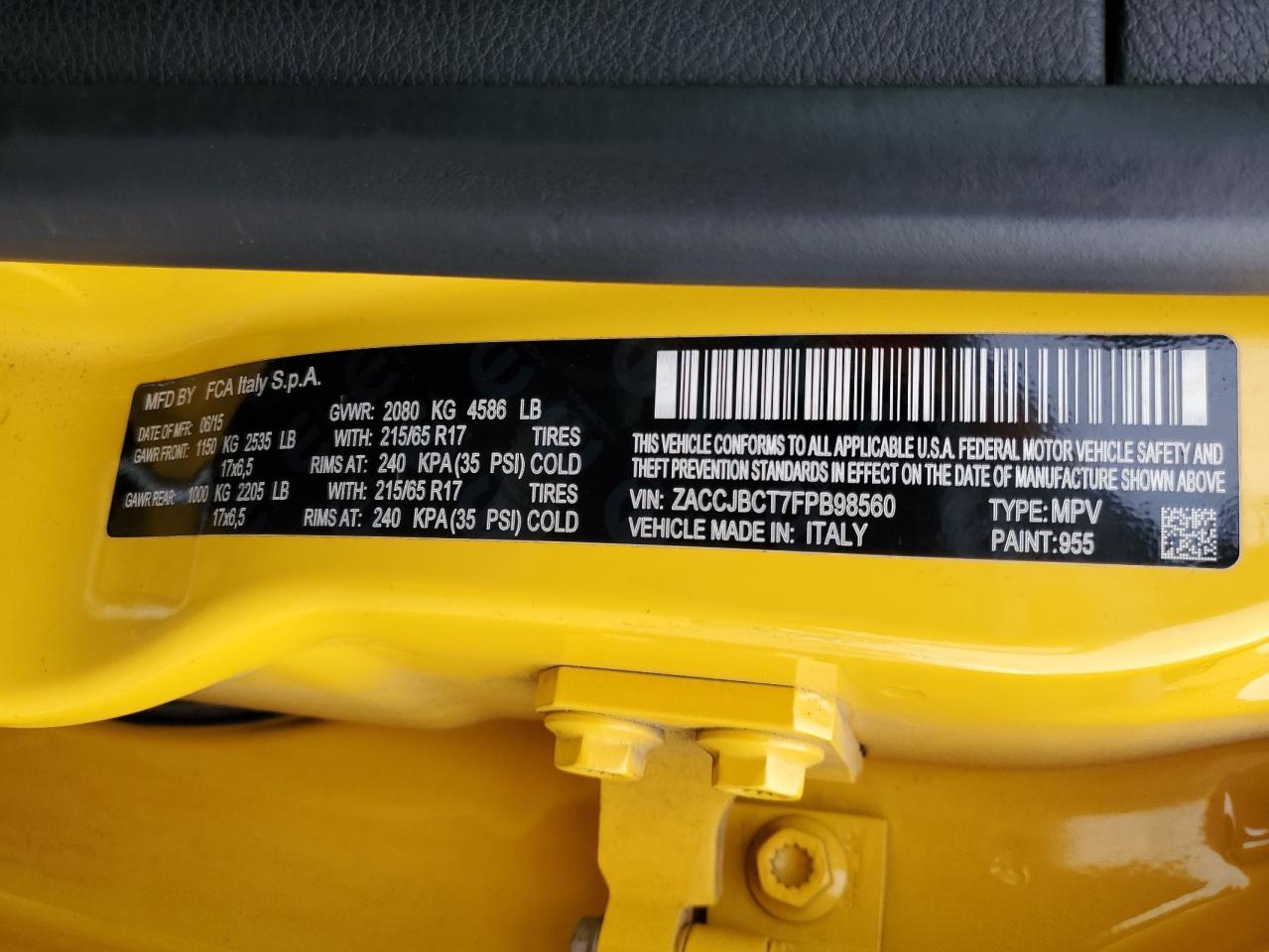 2015 Jeep Renegade Trailhawk VIN: ZACCJBCT7FPB98560 Lot: 81188435