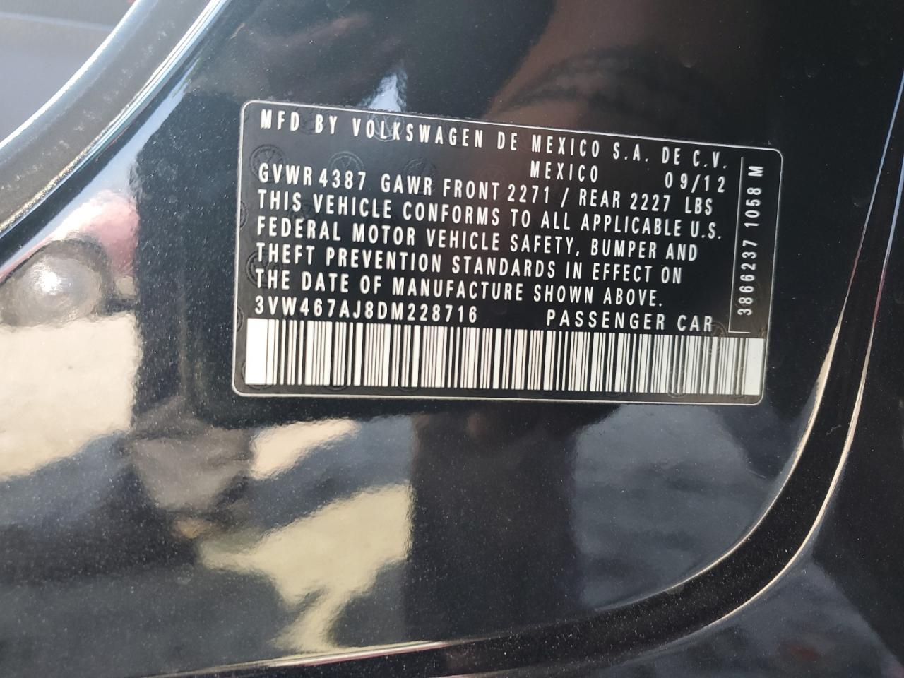 2013 Volkswagen Jetta Gli VIN: 3VW467AJ8DM228716 Lot: 72084035