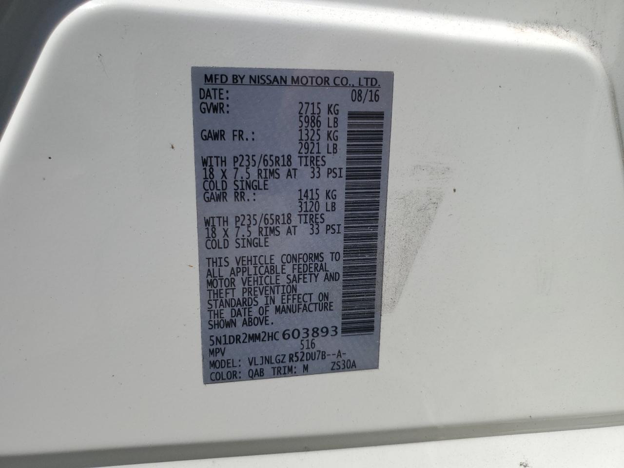 2017 Nissan Pathfinder S VIN: 5N1DR2MM2HC603893 Lot: 71399065