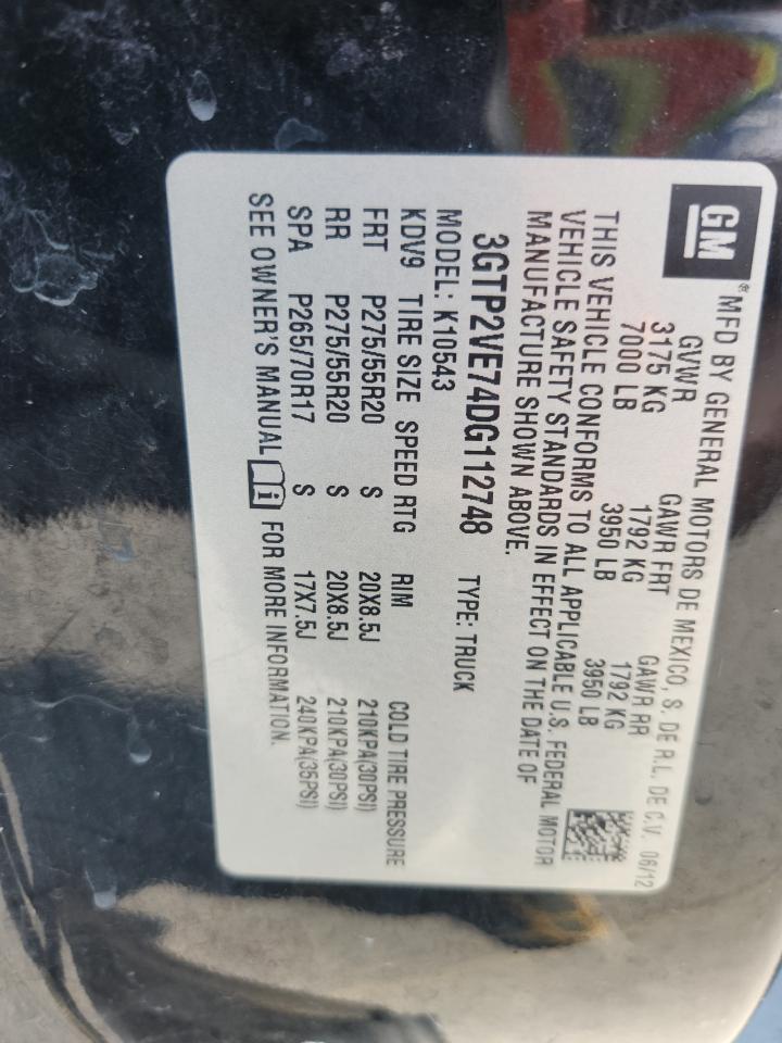 2013 GMC Sierra K1500 Sle VIN: 3GTP2VE74DG112748 Lot: 82034905