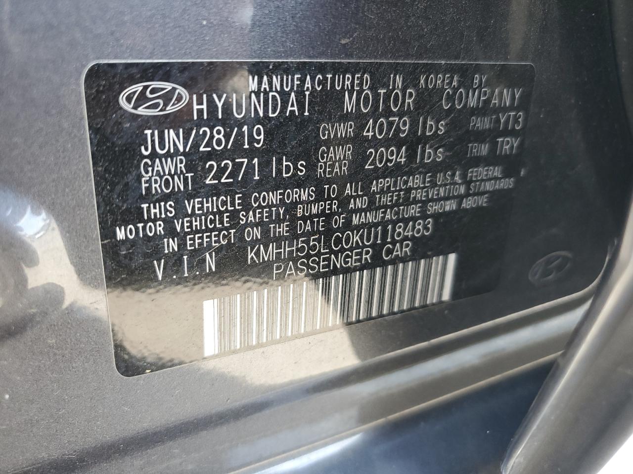 2019 Hyundai Elantra Gt N Line VIN: KMHH55LC0KU118483 Lot: 84385415