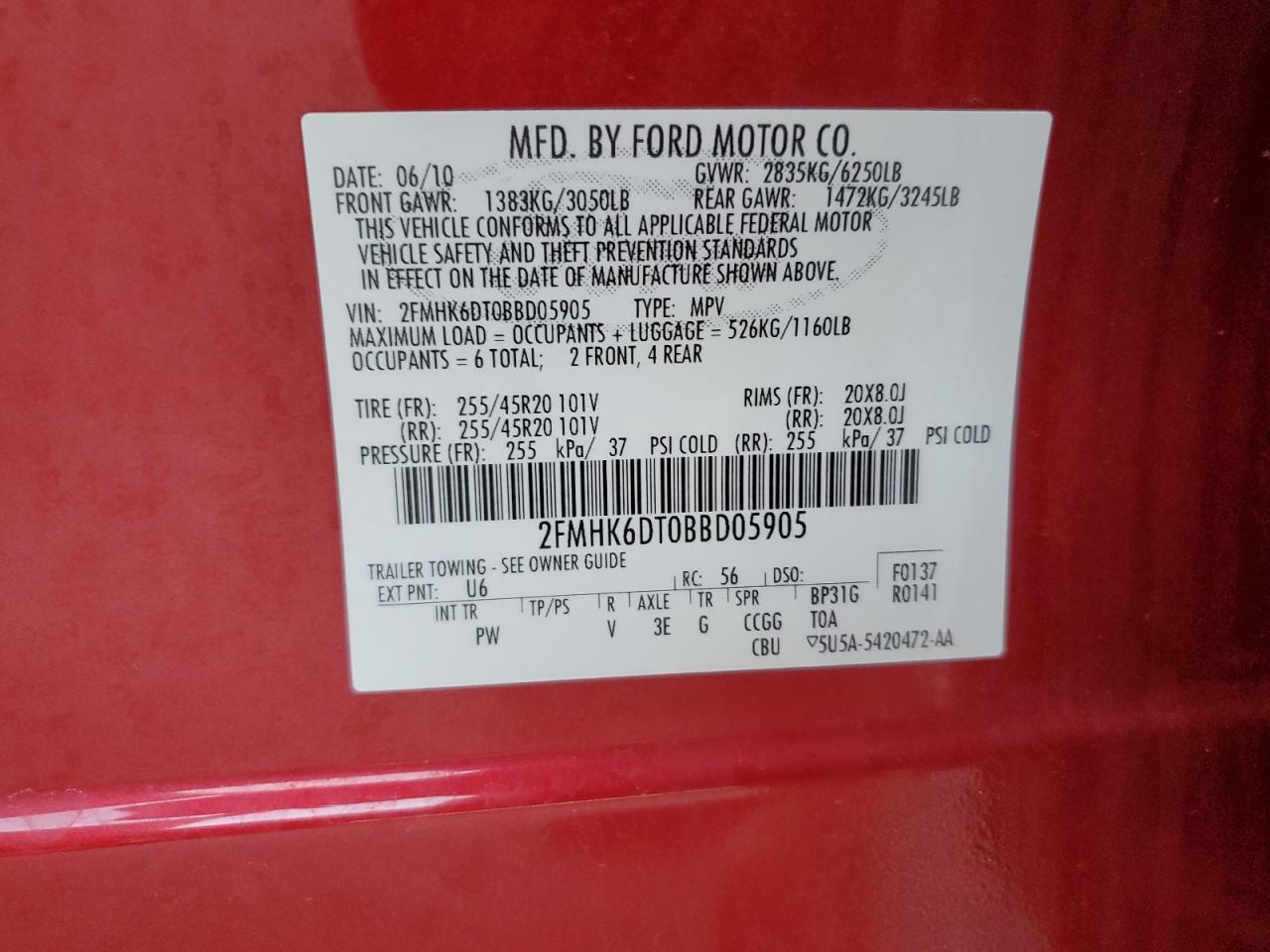 2011 Ford Flex Limited VIN: 2FMHK6DT0BBD05905 Lot: 71121045