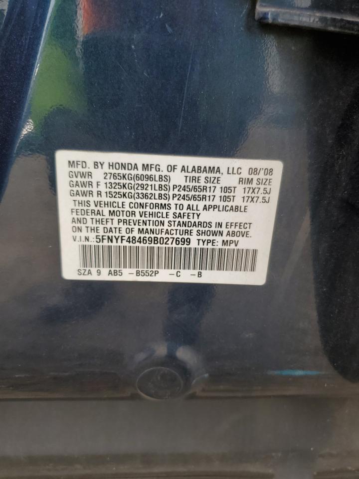 2009 Honda Pilot Ex VIN: 5FNYF48469B027699 Lot: 84019685