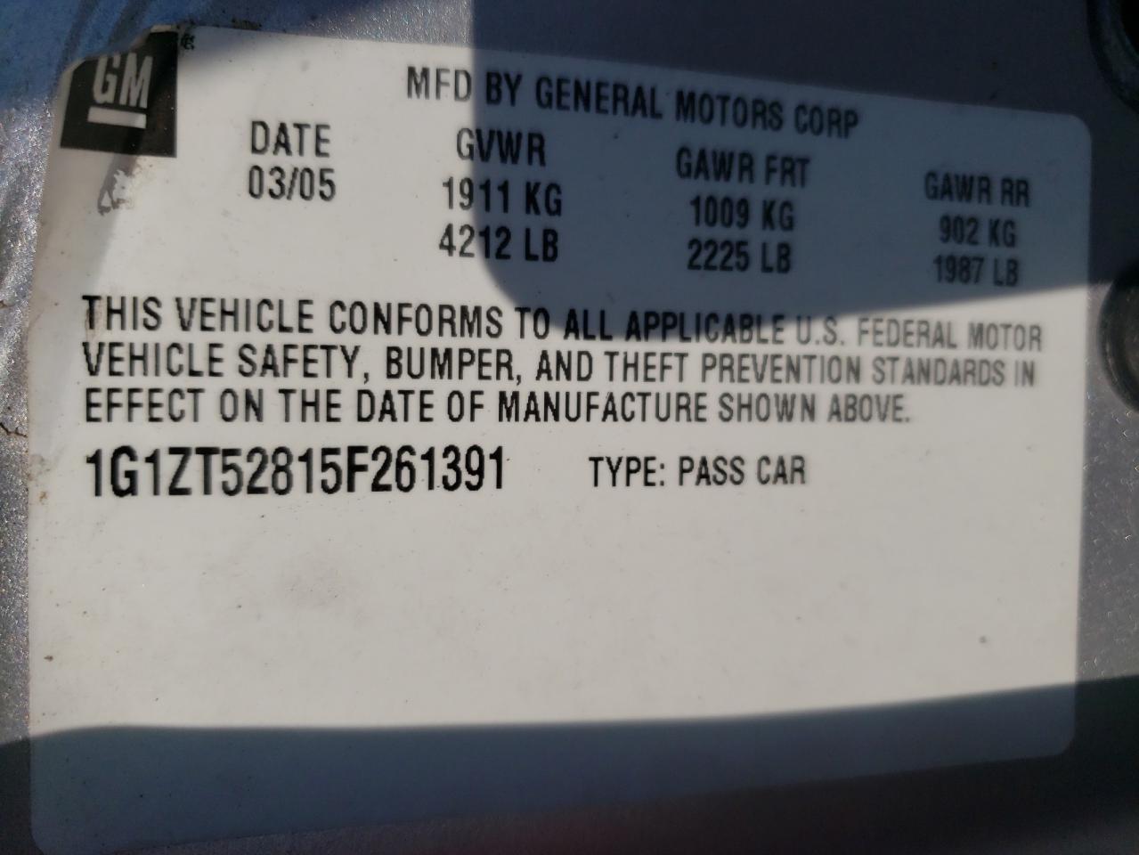 2005 Chevrolet Malibu Ls VIN: 1G1ZT52815F261391 Lot: 81658495