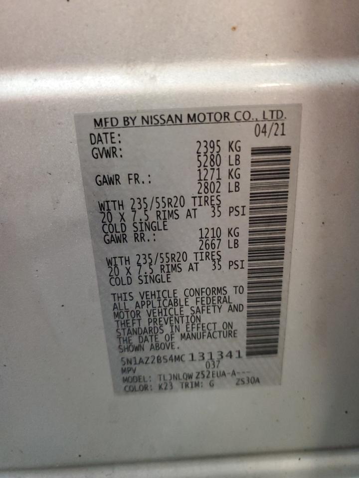 2021 Nissan Murano Sv VIN: 5N1AZ2BS4MC131341 Lot: 80906295