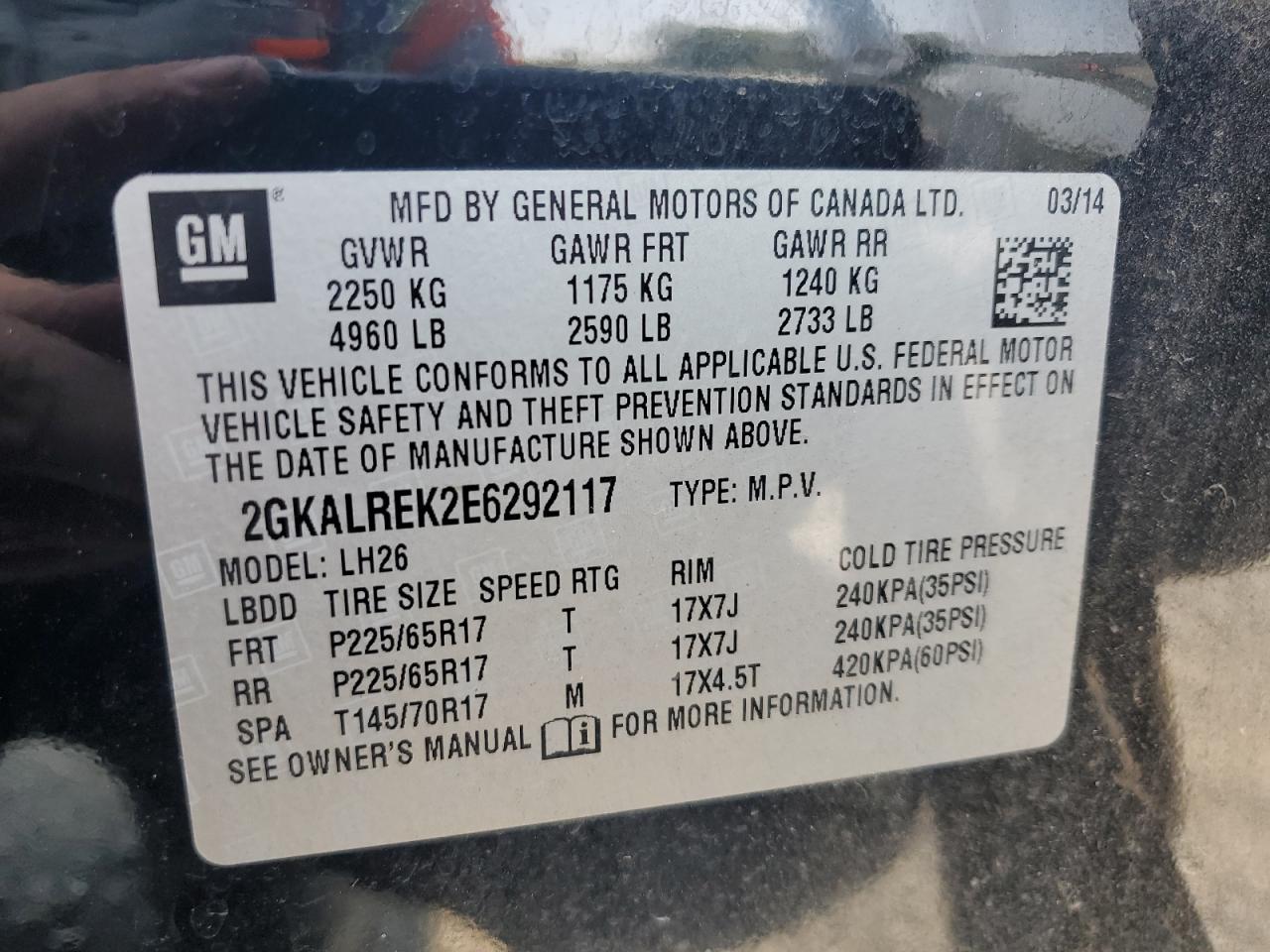 2014 GMC Terrain Sle VIN: 2GKALREK2E6292117 Lot: 71291185