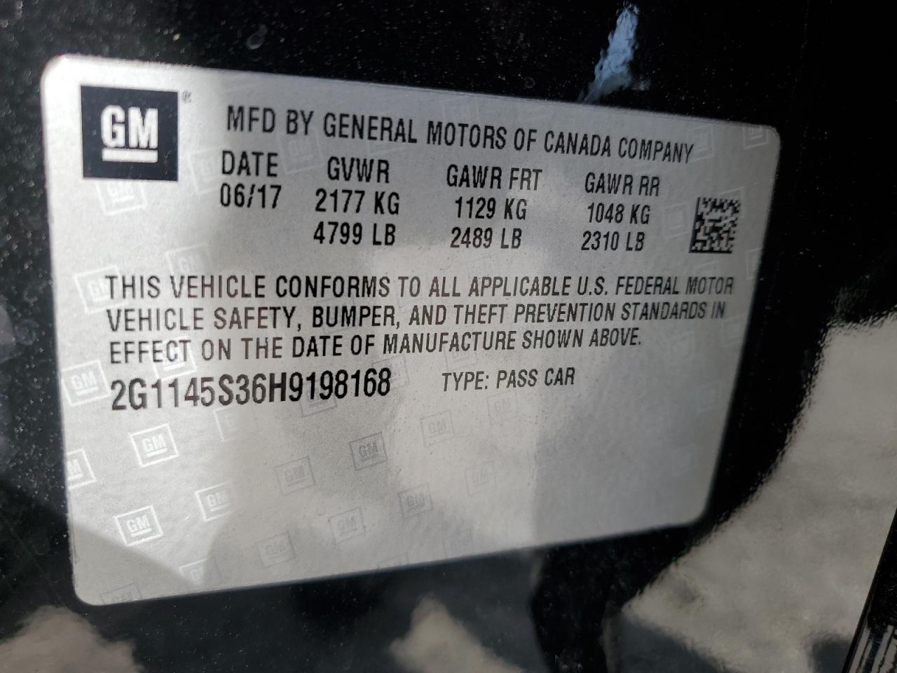 2017 Chevrolet Impala Premier VIN: 2G1145S36H9198168 Lot: 83865135