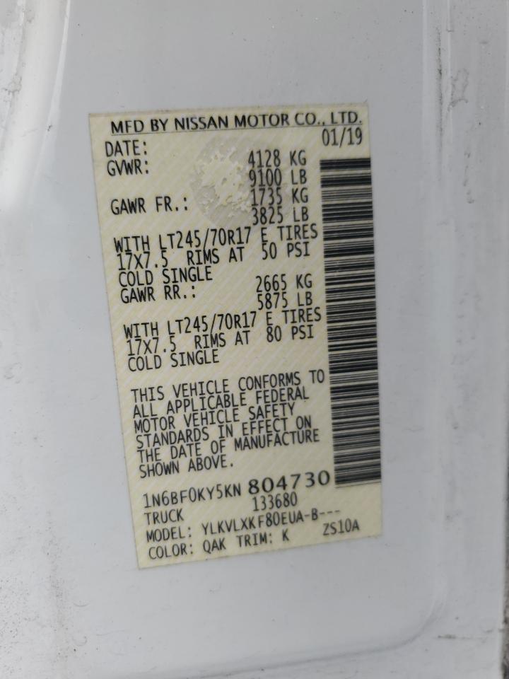 2019 Nissan Nv 2500 S VIN: 1N6BF0KY5KN804730 Lot: 80699155