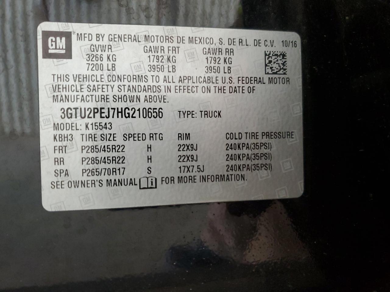 2017 GMC Sierra K1500 Denali VIN: 3GTU2PEJ7HG210656 Lot: 81742305