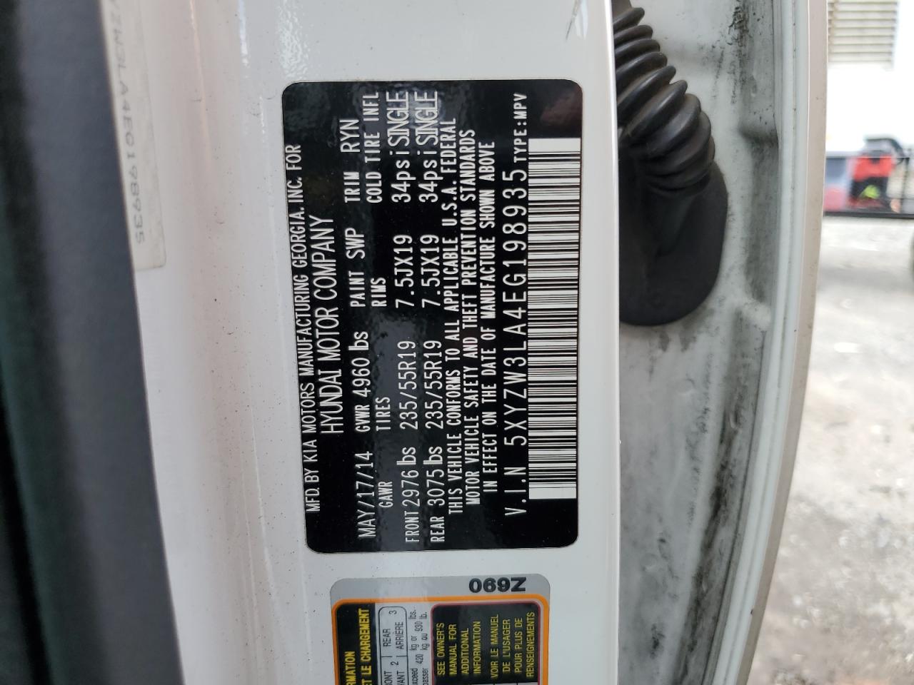 2014 Hyundai Santa Fe Sport VIN: 5XYZW3LA4EG198935 Lot: 80940035