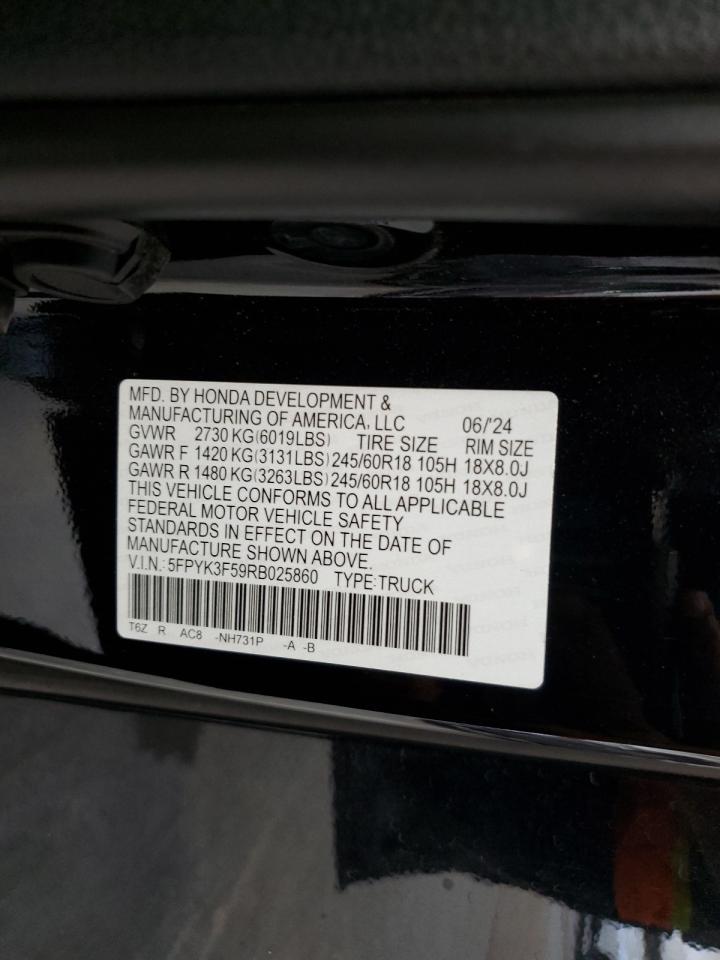2024 Honda Ridgeline Rtl VIN: 5FPYK3F59RB025860 Lot: 81642775