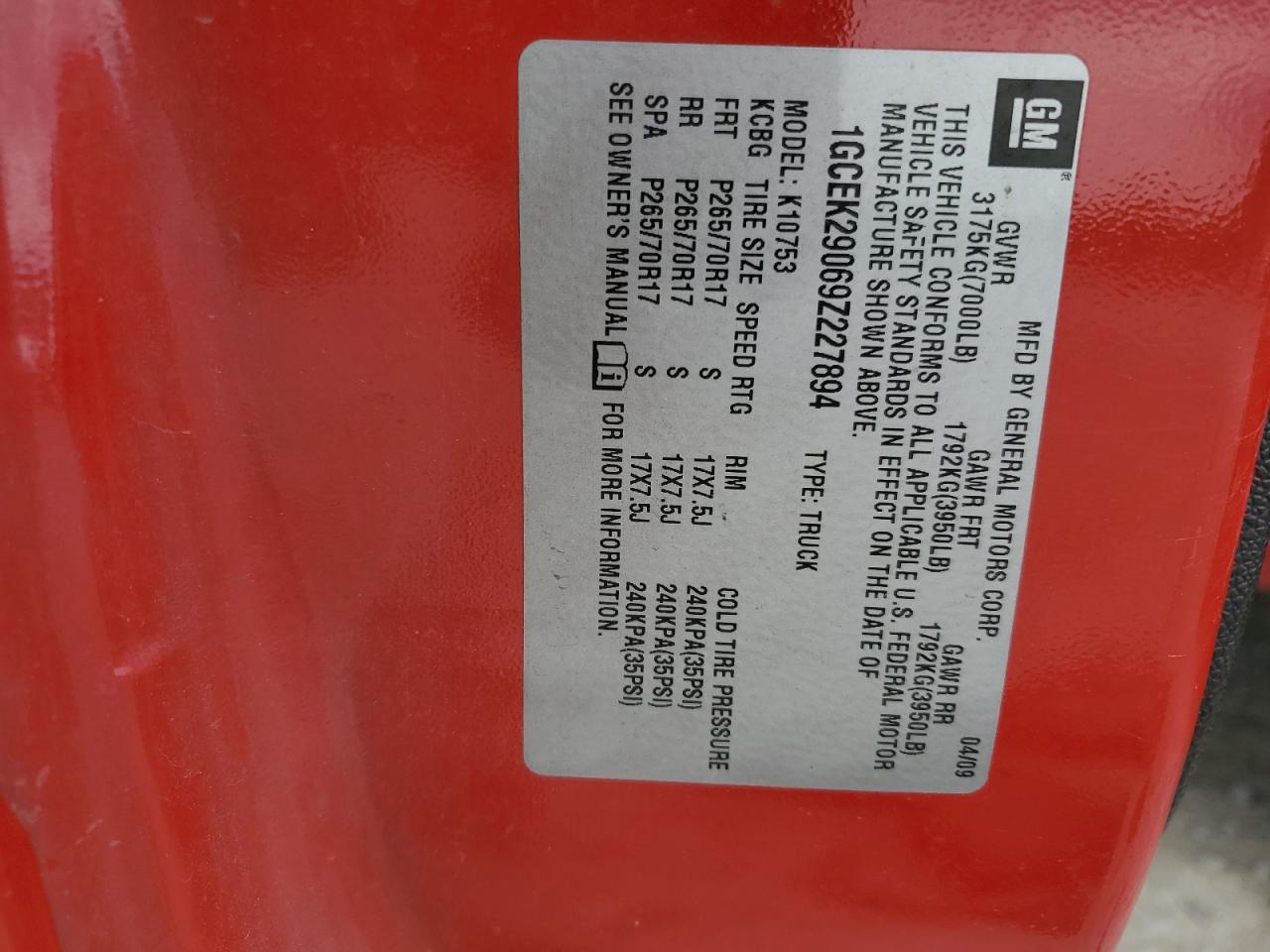 2009 Chevrolet Silverado K1500 Lt VIN: 1GCEK29069Z227894 Lot: 80852485