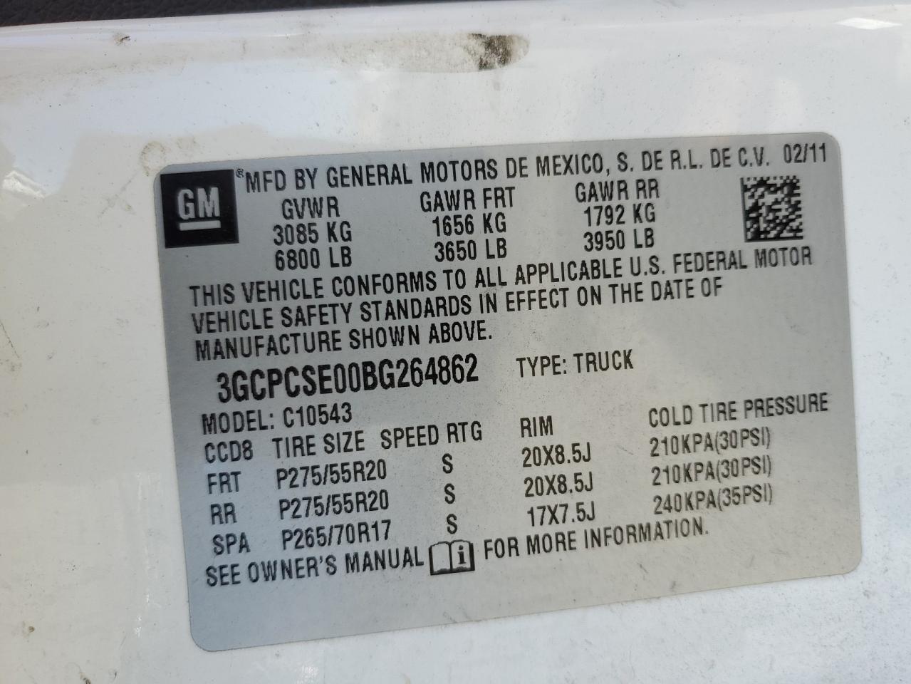 2011 Chevrolet Silverado C1500 Lt VIN: 3GCPCSE00BG264862 Lot: 72026715