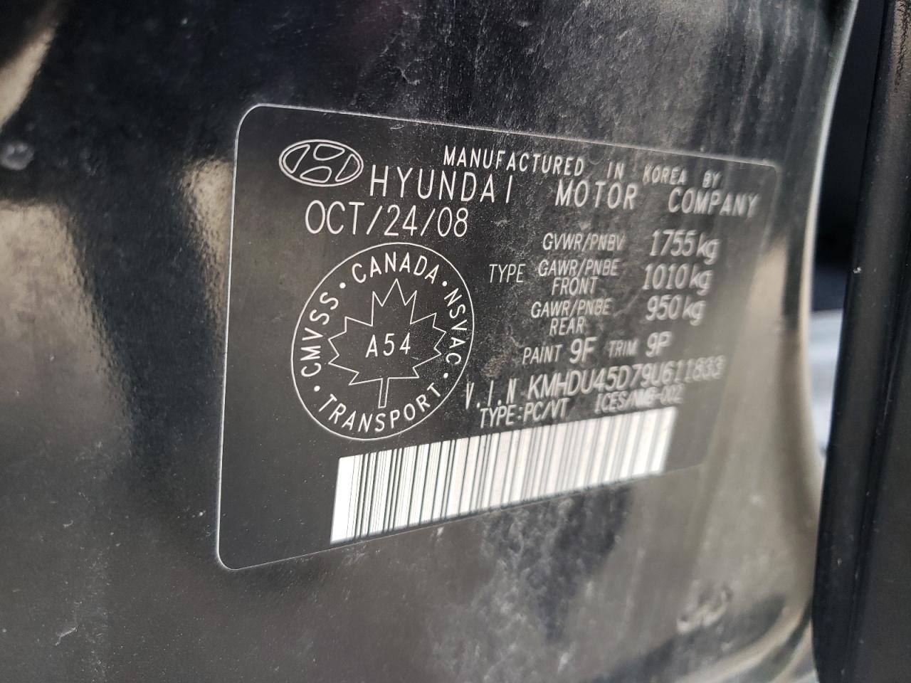 2009 Hyundai Elantra Gls VIN: KMHDU45D79U611833 Lot: 81303005