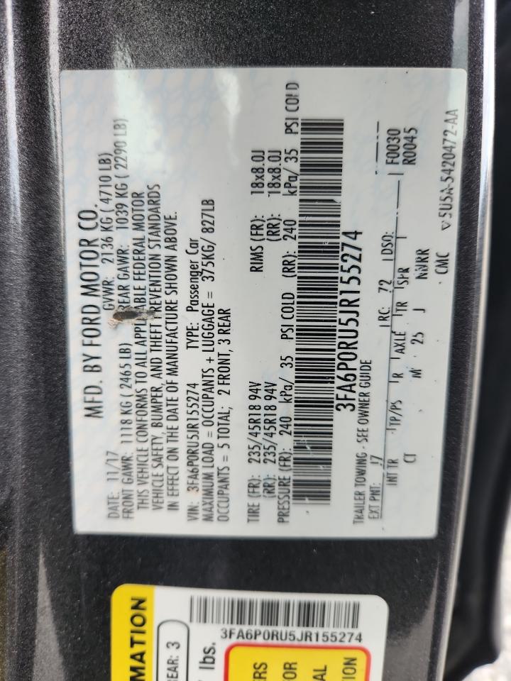 2018 Ford Fusion Titanium/Platinum Hev VIN: 3FA6P0RU5JR155274 Lot: 83864345