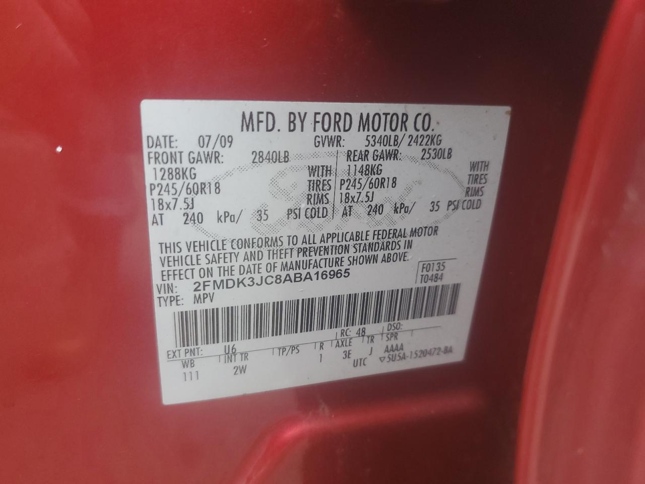 2010 Ford Edge Sel VIN: 2FMDK3JC8ABA16965 Lot: 81643145