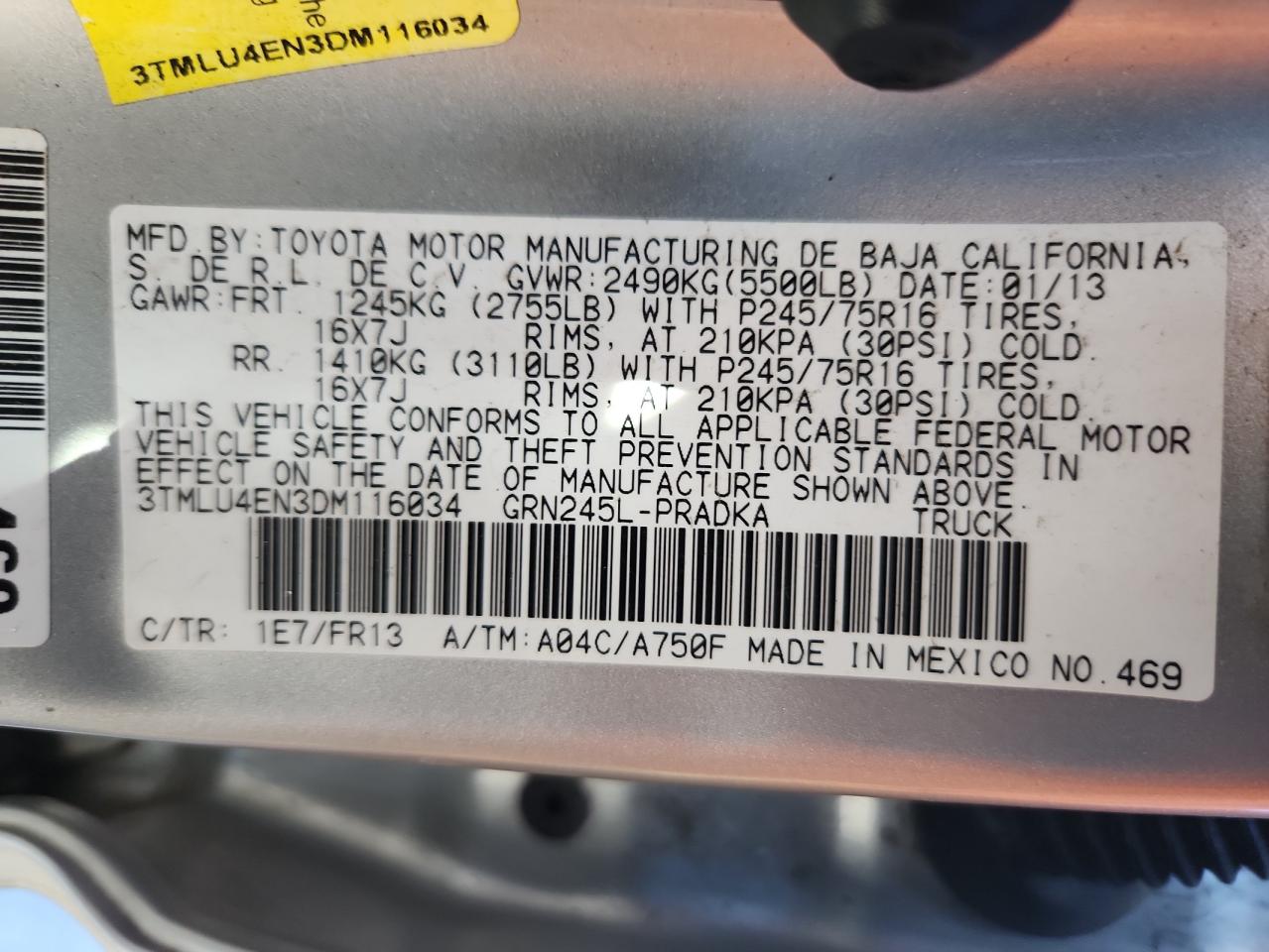 2013 Toyota Tacoma Double Cab VIN: 3TMLU4EN3DM116034 Lot: 80837775