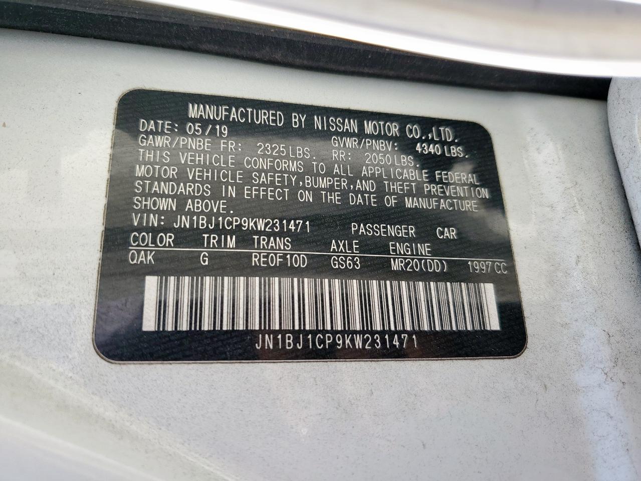 2019 Nissan Rogue Sport S VIN: JN1BJ1CP9KW231471 Lot: 72022885