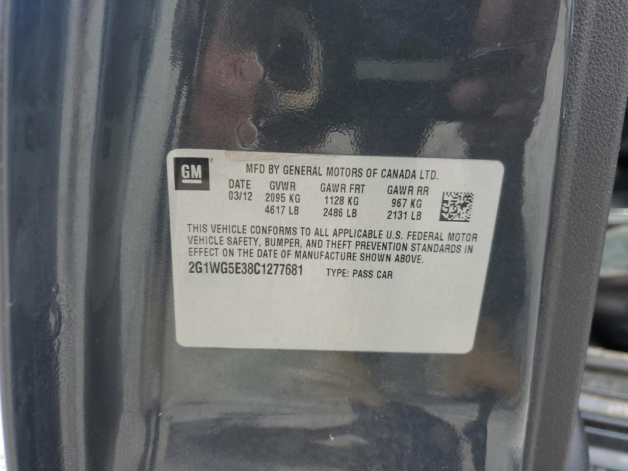 2012 Chevrolet Impala Lt VIN: 2G1WG5E38C1277681 Lot: 80784645