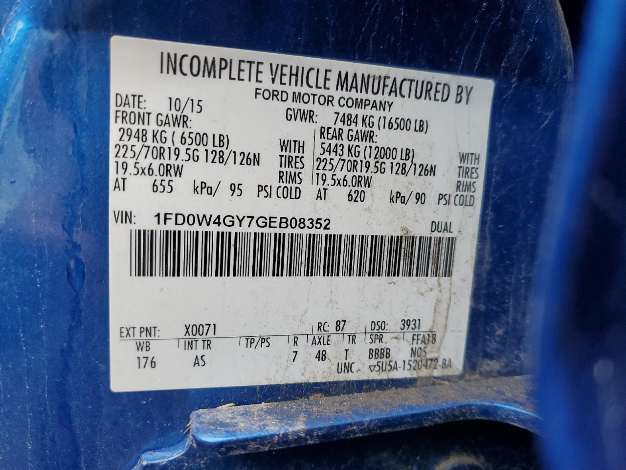 2016 Ford F450 Super Duty VIN: 1FD0W4GY7GEB08352 Lot: 72080225