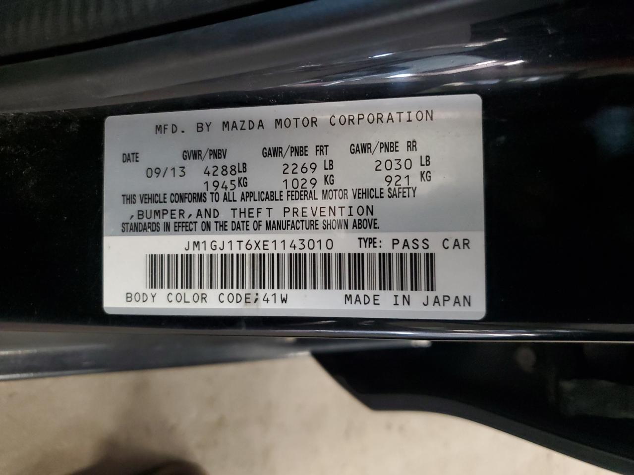 2014 Mazda 6 Touring VIN: JM1GJ1T6XE1143010 Lot: 81305535