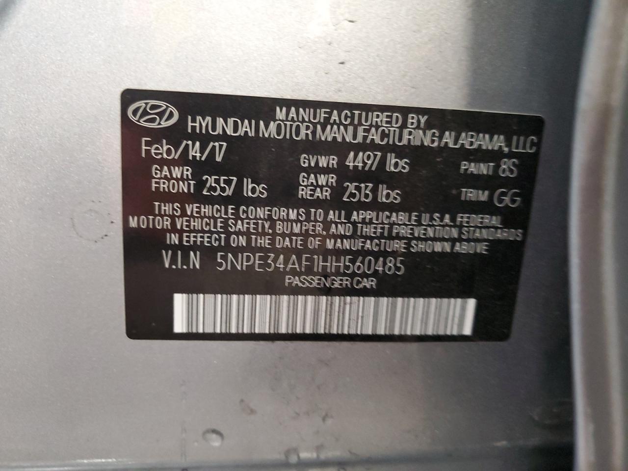 2017 Hyundai Sonata Sport VIN: 5NPE34AF1HH560485 Lot: 80121175