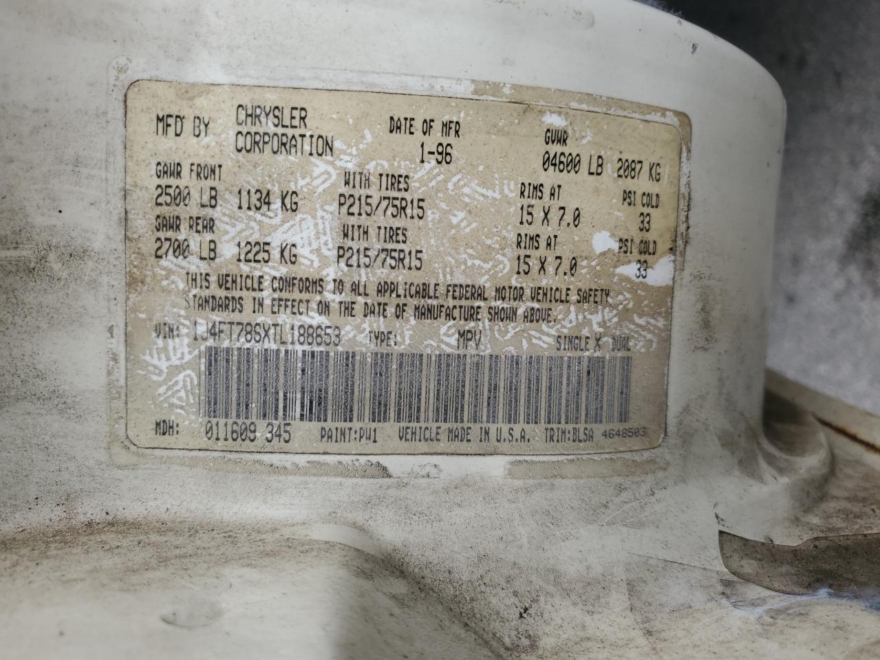 1996 Jeep Cherokee Country VIN: 1J4FT78SXTL188653 Lot: 84022685